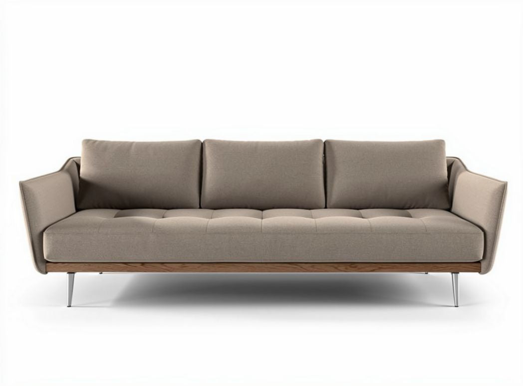Modern beige fabric sofa with wooden frame and metal legs 200 x 80 x 90cm