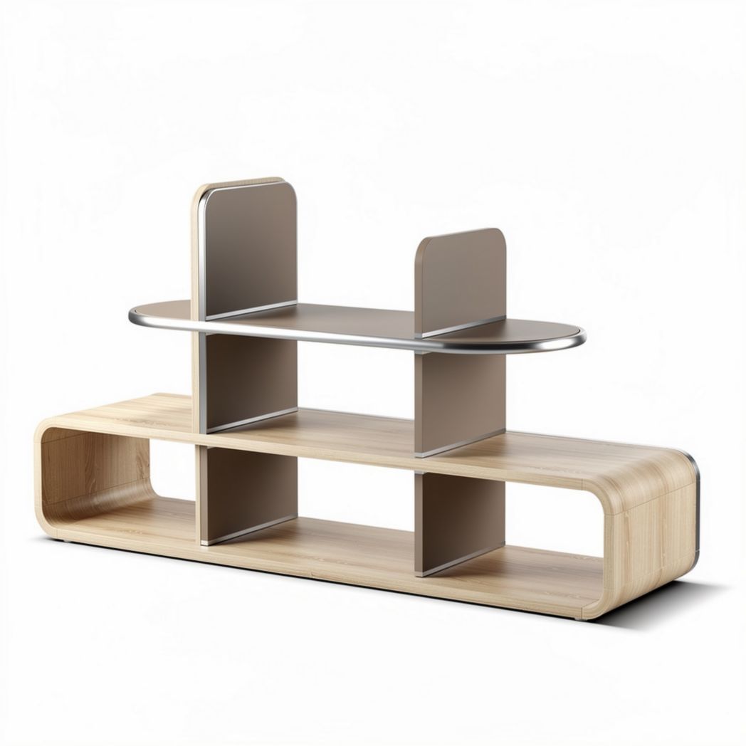 Wooden media console with metal accents and two open shelves 90 x 40 x 45cm