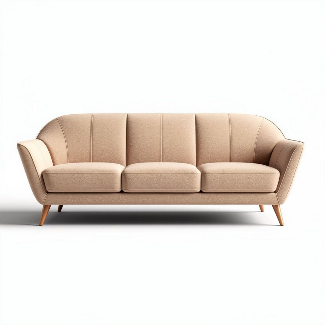 Mid-century modern fabric sofa in beige with wooden legs 200 x 90 x 85cm