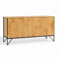 Wooden sideboard with three doors in natural finish and metal legs 120 x 40 x 75cm