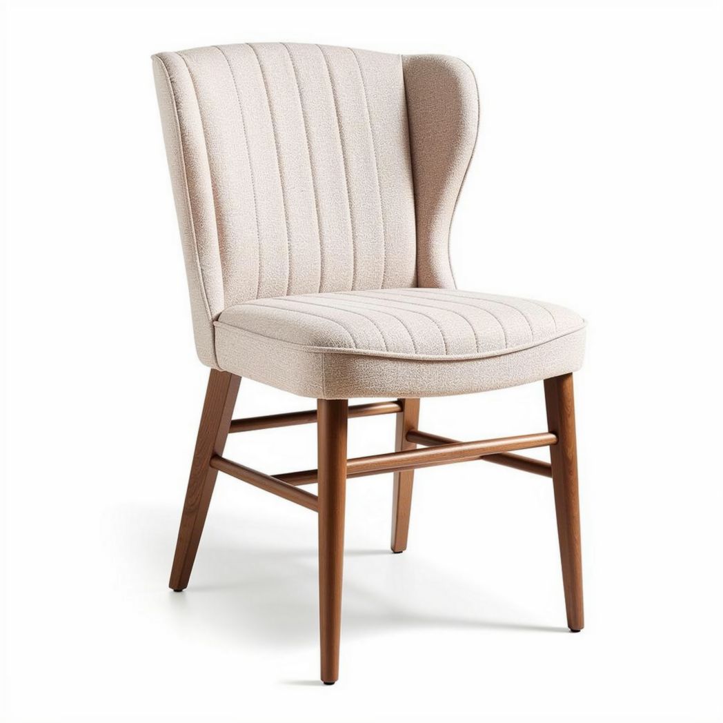 Upholstered dining chair with ribbed design and wooden legs 45 x 55 x 85cm