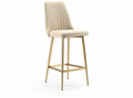 Bar height stool with beige fabric seat and gold metal legs 40 x 40 x 100cm