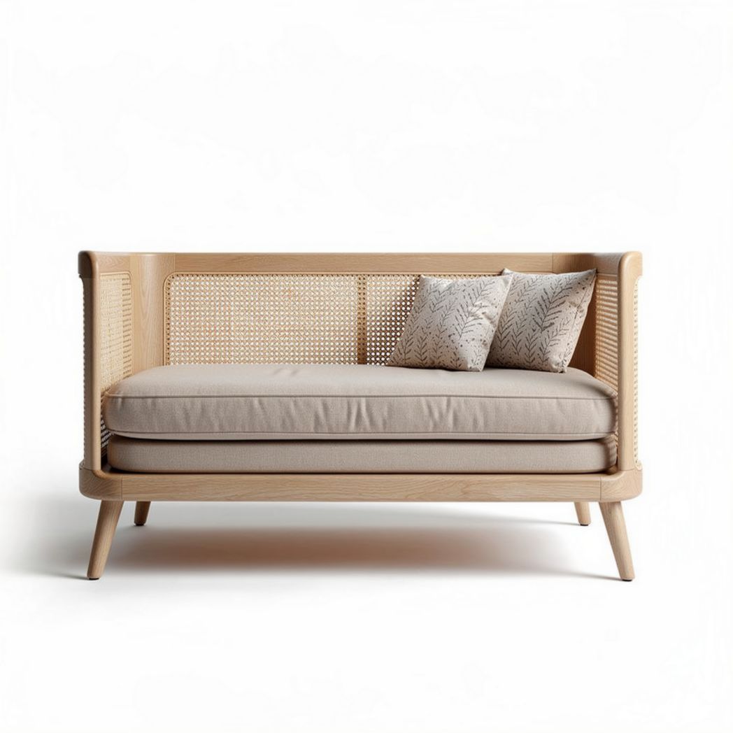 Light beige rattan loveseat sofa with removable cushion 150 x 80 x 70cm