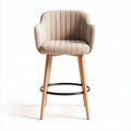 Upholstered bar stool with wooden legs and armrests in beige 45 x 45 x 100cm