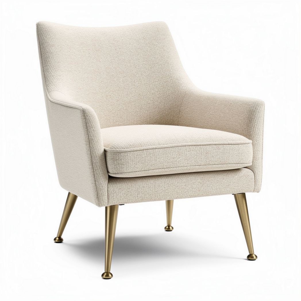 Fabric accent chair with cream upholstery and gold metal legs 75 x 70 x 85cm