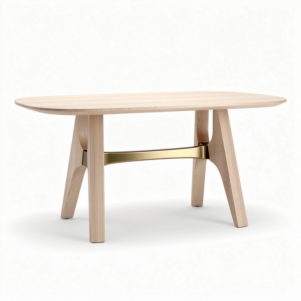 Wood dining table with gold metal accent 120 x 60 x 75cm natural finish