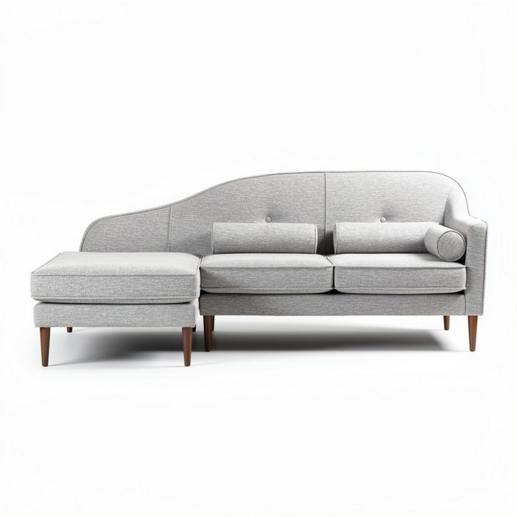 Gray fabric sectional sofa with wooden legs and removable cushions 200 x 90 x 80cm