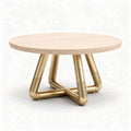 Round wooden coffee table with gold metal legs 60 x 60 x 40cm