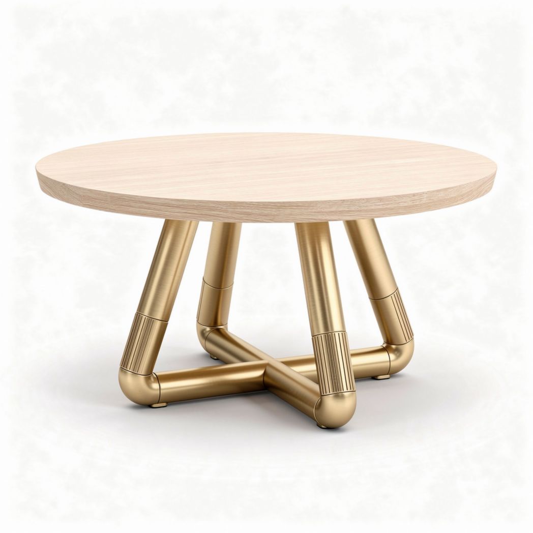 Round wooden coffee table with gold metal legs 60 x 60 x 40cm