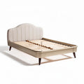 Upholstered beige platform bed frame with wooden slats 190 x 150 x 100cm