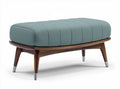 Mid-century modern ottoman upholstered in teal fabric with wooden legs 100 x 50 x 40cm